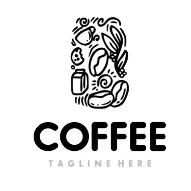 Kahve, Kafe Logosu Tasarım Vektörü