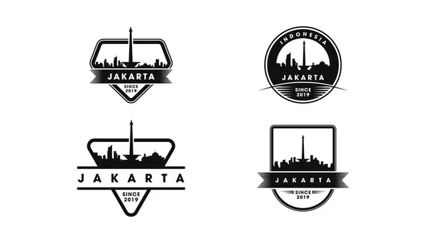 Logotipo Emblema Jacarta Skyline Jacarta Vetor Silhueta Marcos — Vetor de Stock