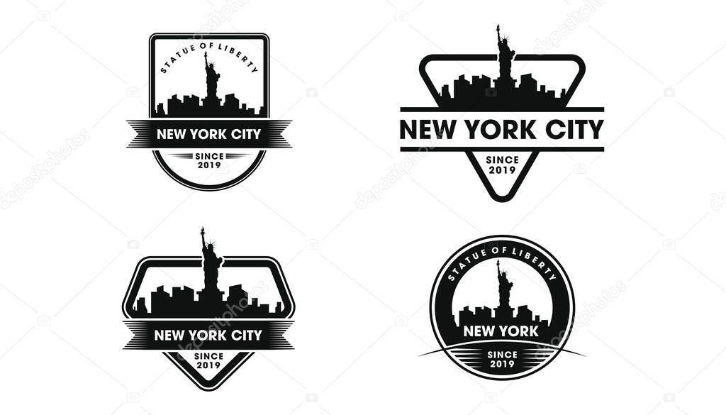 New York Badge Logo, New York skyline and landmarks silhouette vector