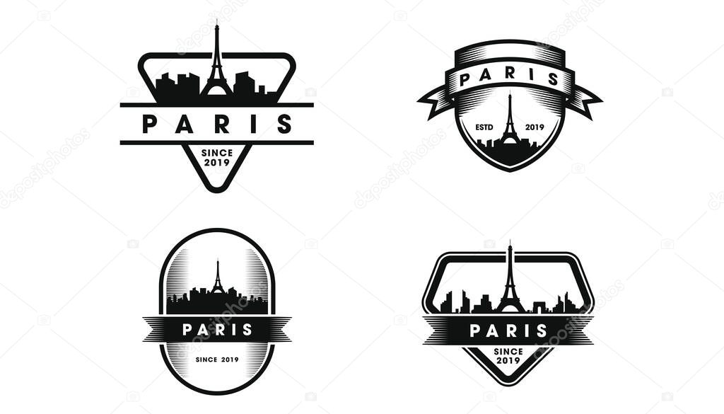 Paris Badge Logo, Paris skyline and landmarks silhouette vector
