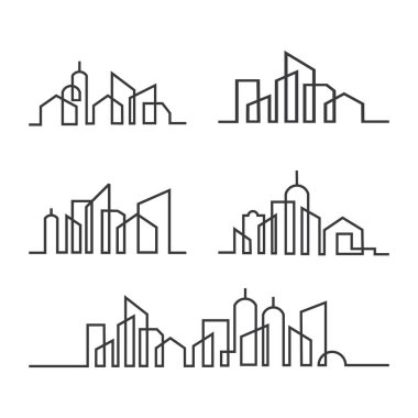 Şehir Skyline çizgisi resim çizimi kümesi