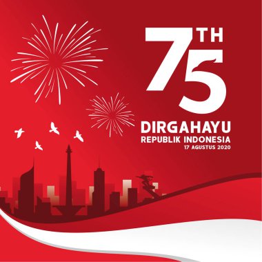 Endonezya 'nın Bağımsızlık Günü kutlu olsun. 75. Endonezya Bağımsızlık Günü Afiş, broşür, tebrik kartı, illüstrasyon vektörü için grafik tasarımı