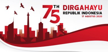 Endonezya 'nın Bağımsızlık Günü kutlu olsun. 75. Endonezya Bağımsızlık Günü Afiş, broşür, tebrik kartı, illüstrasyon vektörü için grafik tasarımı