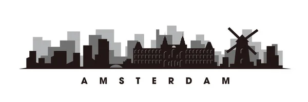 Amsterdam Horizonte Monumentos Silueta Vector — Vector de stock