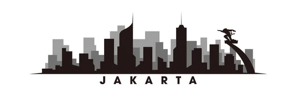 Jakarta Skyline Monumentos Silhueta Vetor — Vetor de Stock