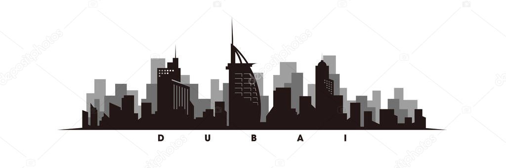 Dubai skyline and landmarks, dubai silhouette vector