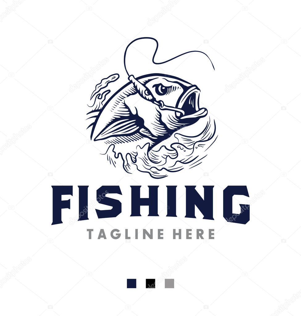 Fish Illustration, Fishing Logo Design Vector Illustration