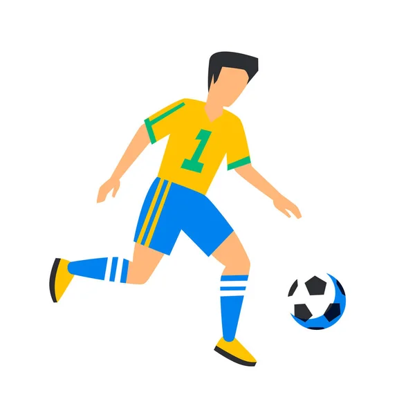 Jogador de futebol amarelo abstrato com bola. Jogador de futebol isolado em um fundo branco. Copa do Mundo FIFA. Jogador de futebol na Rússia 2018. Ilustração de cor de tolo em estilo plano — Vetor de Stock