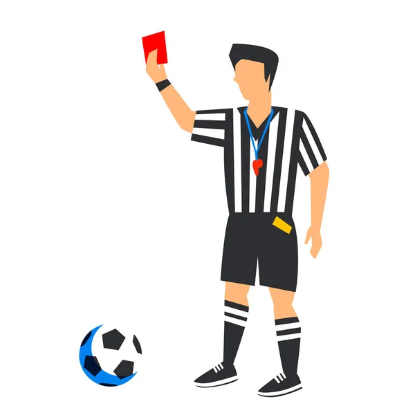 Résumé en bleu arbitre de football avec carton rouge et ballon. Arbitre de football isolé sur fond blanc. Coupe du monde FIFA. Joueur de football en Russie 2018. Illustration de couleur fausse dans un style plat — Image vectorielle