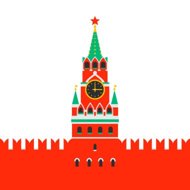 Moskova Kremlin. Kızıl Meydanı Moskova, Rusya Kremlin işçinin Kulesi. Düz stil ob beyaz arka planda Rus tarihi bölge.