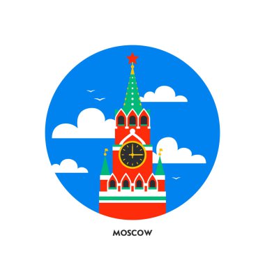 Moskova Kremlin simgesi. Kızıl Meydanı Moskova, Rusya Kremlin işçinin Kulesi. Yuvarlak şekil kutsal kişilerin resmi, Rus ulusal Simgesel Yapı düz stil.