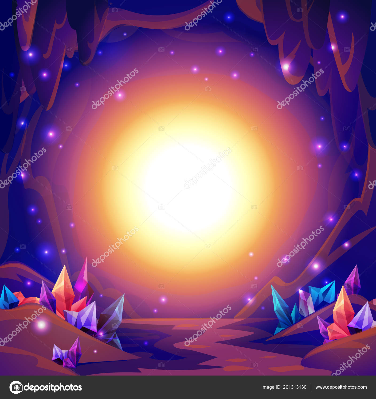 Magic Cave Fairy Landscape Of A Cave With Crystals And Mystery Lights Fantasy Background Stock Vector Royalty Free Vector Image By C Mspoint