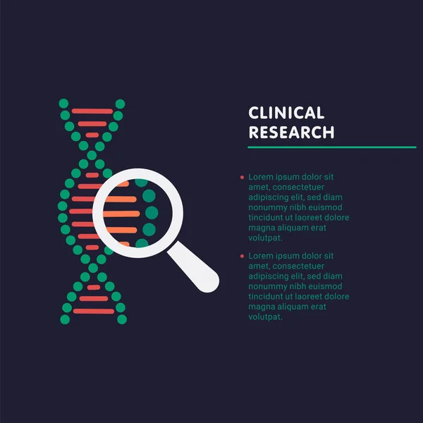 Analýza DNA, genetika, testy. řetězec DNA v lupu znamení. genetické inženýrství, klonování, testování otcovství. — Stockový vektor