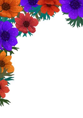 Sihirli çiçek şablon. Güzel vahşi bahçe tasarımı. Renk kalem dijital illüstrasyon. Dikey tasarım güzel Anemon ve beyaz arka plan üzerinde kopya alanı ile. davetiye, Düğün tebrik kartları.