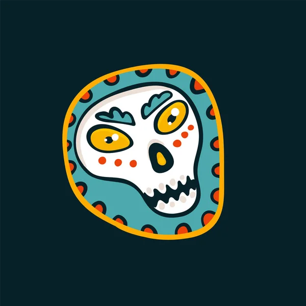 Dia de los muertos. Giorno del manifesto vettore Morto con teschio festivo da zucchero su sfondo scuro. Illustrazione vettoriale cartone animato — Vettoriale Stock