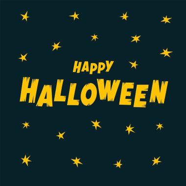 Mutlu Halloween metin afiş. Karikatür mutlu hallowen metin ve yıldız koyu arka plan üzerinde. Vektör çizim karikatür