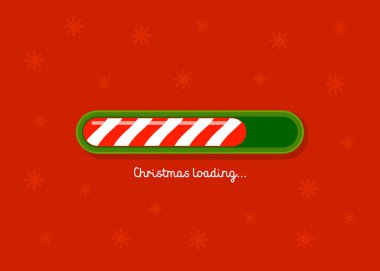 Noel yükleme. Kırmızı ve yeşil Noel şeker kamışı tarzı web ilerleme çubuğu kırmızı zemin üzerine. Tebrik kartı, web afiş, açılış sayfası, broşür ya da poster şablonu. Vektör düz çizim