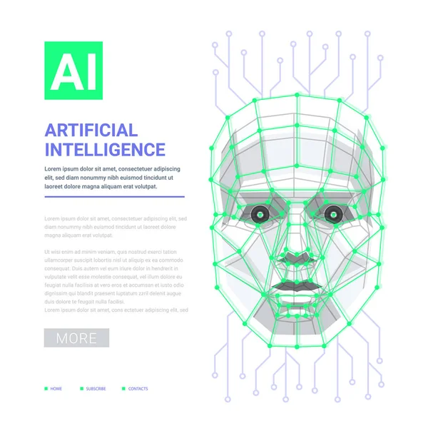 AI Artificial intelligence concept. Human face consisting of polygons, points and lines. Vector illustration. — Stock Vector