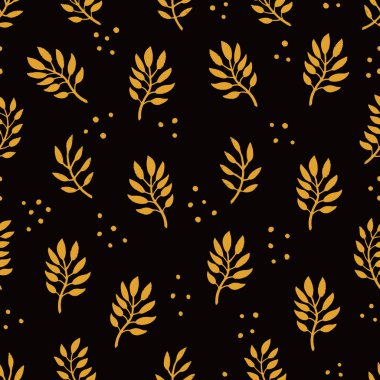 Sorunsuz çiçek desenli. Moda tekstil desen siyah arka plan üzerine dokulu spikelets ile. Vektör çizim