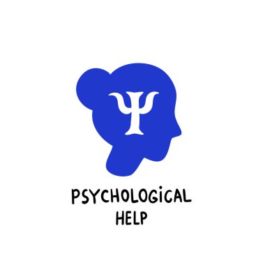 Psikoloji. Psikolojik yardım. Psi mektup içinde kadın baş kasalı. Beyin ve ruh sağlığı vektör simge veya logosu. Doodle tarzı düz vektör çizim