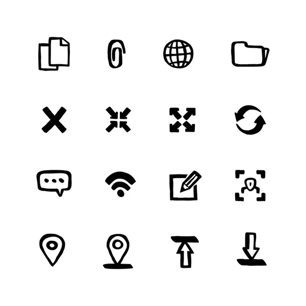 Naïeve stijl Web icon set. Web- en mobiele Ui Doodle inkt stijl Set van pictogrammen. Vector hand getekende naïeve stijl lijn pictogrammen — Stockvector