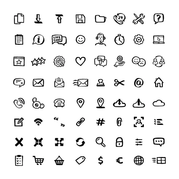 Naive Stil simge seti. Doodle mürekkep telefon kavramları ve web apps öğeleriyle simgeler kümesi. Vektör el çekilmiş saf tarzı çizgi simgeler.