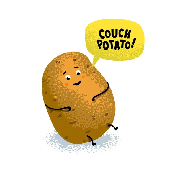 Ο χαρακτήρας της πατάτας. Αστεία πατάτα με φούσκα ομιλία πατάτα απομονώνονται σε λευκό φόντο. Αποτύπωμα, αφίσα, κάρτα. Κόκκους με υφή διανυσματική απεικόνιση. — Διανυσματικό Αρχείο