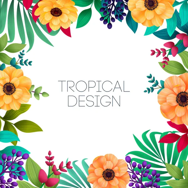 Красочный летний тропический фон с экзотическими пальмовыми листьями и цветками гибискуса. Векторный фон .. — стоковый вектор