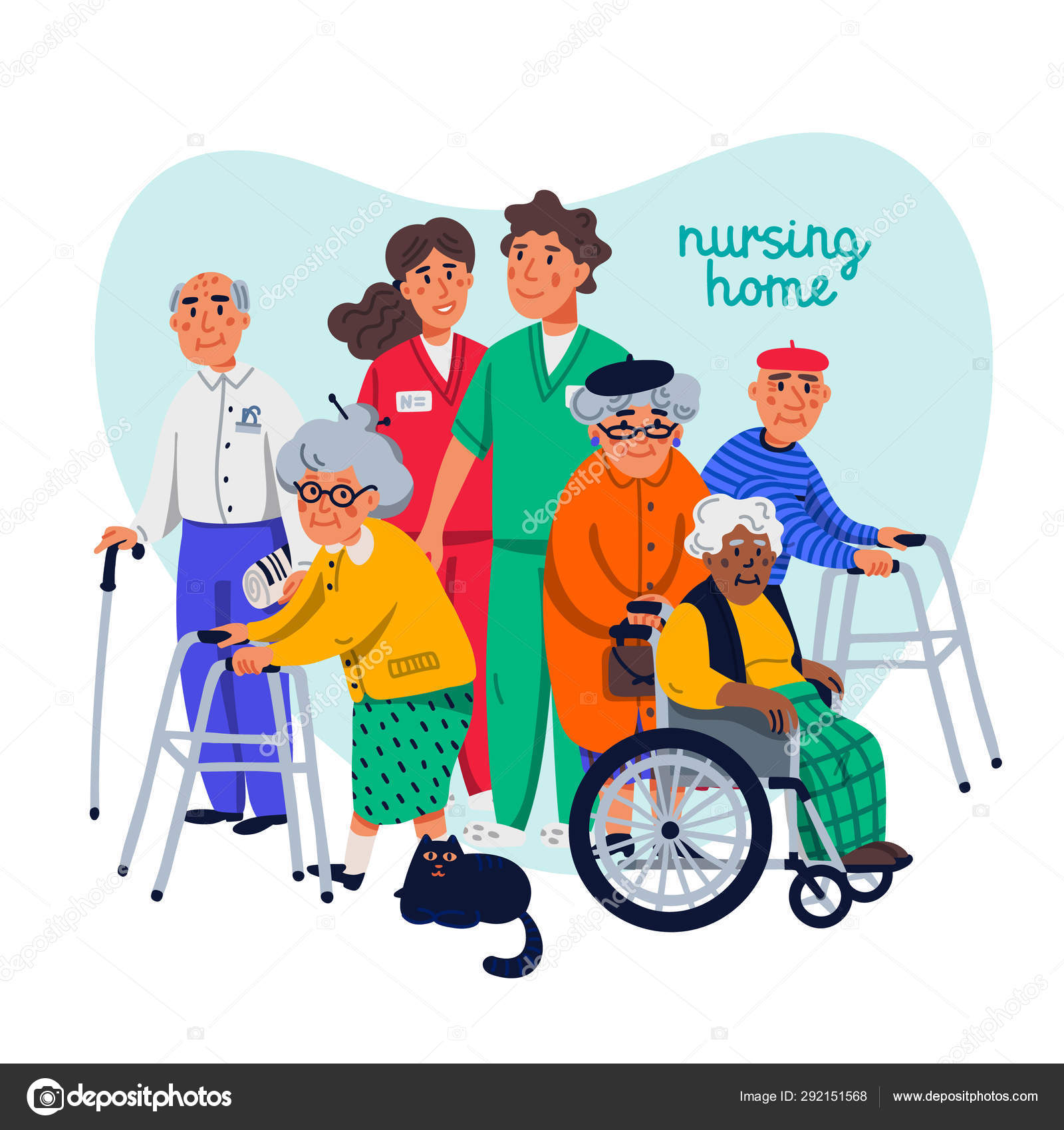 Nursing home concept. Group of elderly people and social workers on white  background. Senior people healthcare assistance flat Vector illustration.  Stock Vector by ©mspoint 292151568, image size:1600x1700