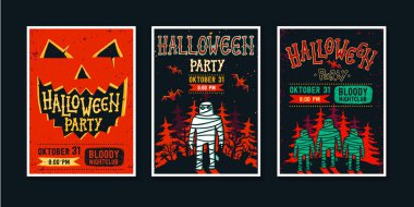 Cadılar Bayramı tatil elle çizilmiş davetiyesi veya tebrik kartı el yazısı hat Selamlar, kelime ve ifadeler ile vektör kümesi.