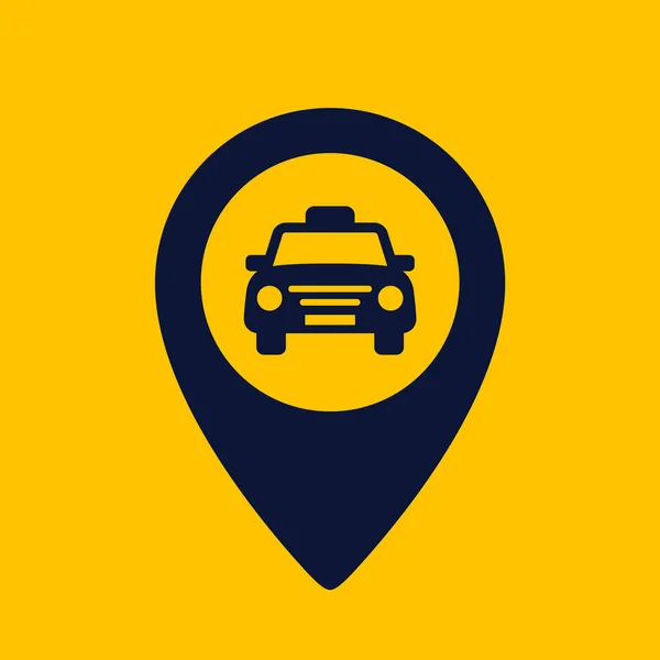 Icono del taxi. Icono de forma de pin de mapa sobre fondo amarillo. Icono del glifo del punto de taxi. Ilustración vectorial plana . — Vector de stock