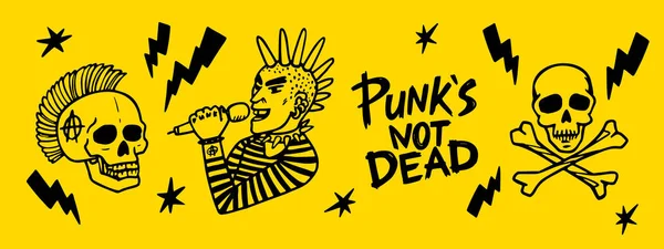 Punk rock set. Berandalan tidak mati kata-kata dan desain elemen. ilustrasi vektor . - Stok Vektor