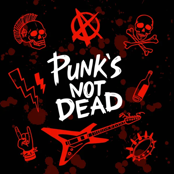 Punk rock set. Punks not dead words and design elements. vector illustration. — Stock Vector