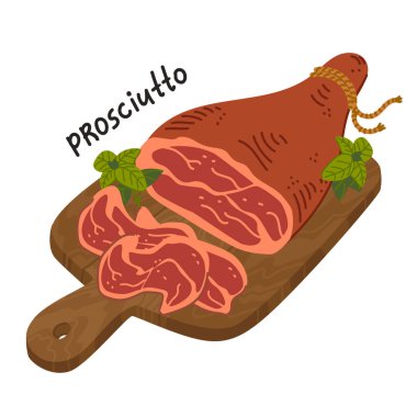 Prosciutto Crudo. Ahşap kesme tahtasındaki et şarküterisi..