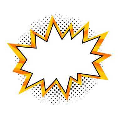 Tasarımınız için pop sanat konuşma balonu şablonu. Çizgi roman tarzı beyaz arka planda boş sarı bang afişi. Çizgi film Vektör illüstrasyonu.