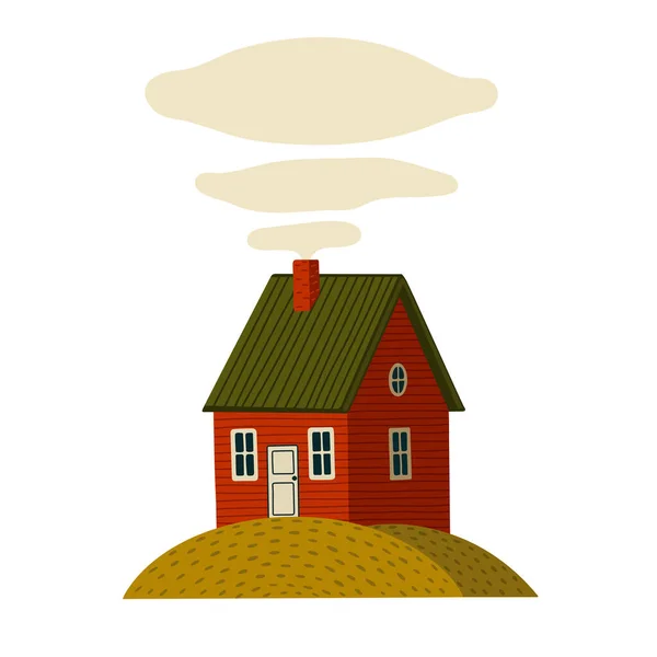 Rotes Haus. Holzscheunenhaus im rustikalen Stil auf grüner Insel — Stockvektor