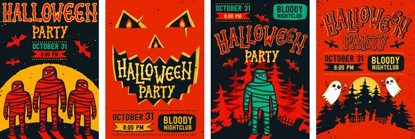 Halloween-Plakate aufgestellt. Vektorsammlung von Halloween-Einladungen oder Grußkarten. — Stockvektor