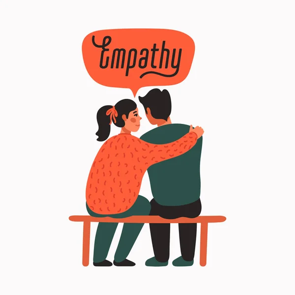 Empathie. Empathie und Mitgefühl - junge Frau tröstet traurigen Mann. — Stockvektor