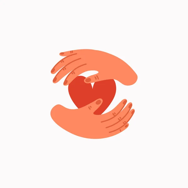 Icono de caridad. Icono de empatía y compasión - las manos sosteniendo un corazón. — Archivo Imágenes Vectoriales