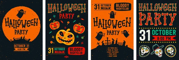 Set d'affiches d'Halloween. Collection vectorielle d'invitations d'Halloween ou de cartes de vœux. — Image vectorielle