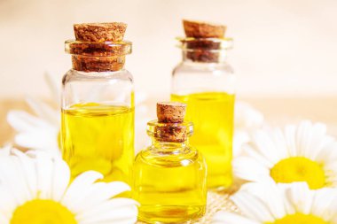 Çuval bezinde papatya çayı özütü. seçici odak