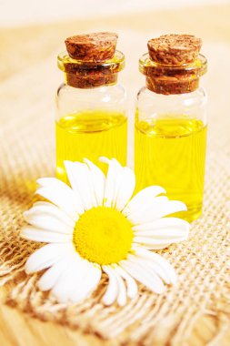 Çuval bezinde papatya çayı özütü. seçici odak