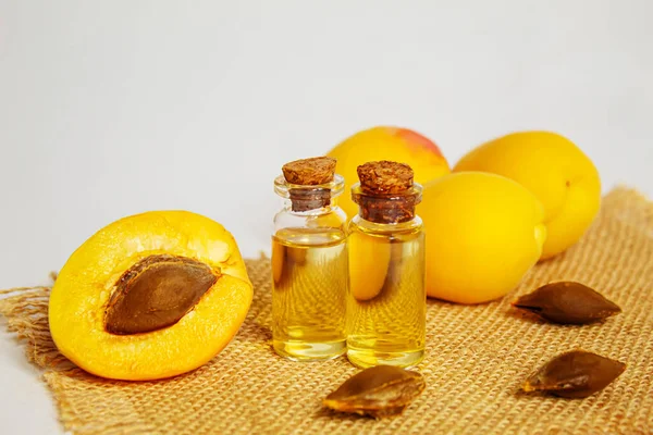 Apricot Oil Small Jar Selective Focus Nature Medical — Stock Photo, Image