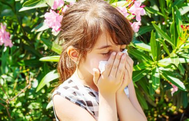 Bir çocukta mevsimsel alerji. Coryza. Seçici odaklanma.