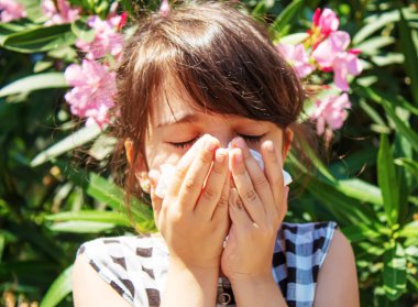 Bir çocukta mevsimsel alerji. Coryza. Seçici odaklanma.