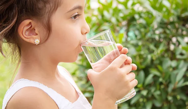 孩子们在大自然中喝纯净水 选择Fokus Nature — 图库照片