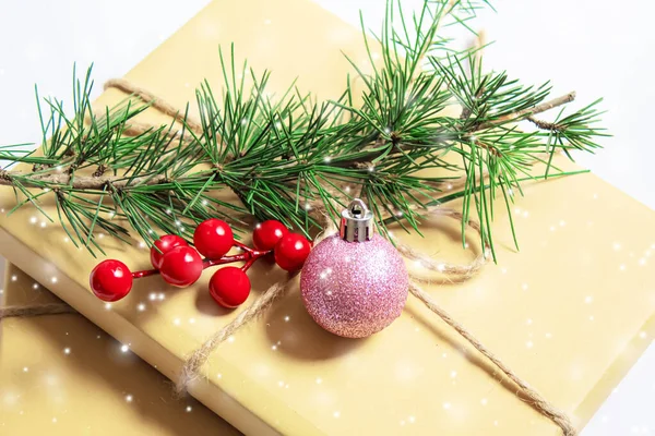 Cadeaus Kerstachtergrond Nieuwjaar Kerstmis Selectieve Focus — Stockfoto