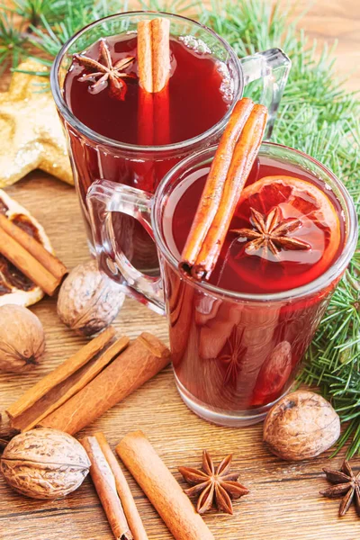 Christmas Mulled Wine Merry Christmas Glass Mulled Wine Cinnamon Anise — Stock Photo, Image