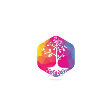 Tree Roots vektör logosu tasarımı. Kök logo elementi olan vektör ağacı.