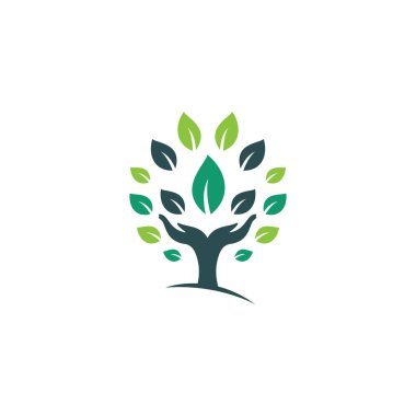 Yaratıcı yeşil el ağacı logosu tasarımı. Doğal ürün logosu.